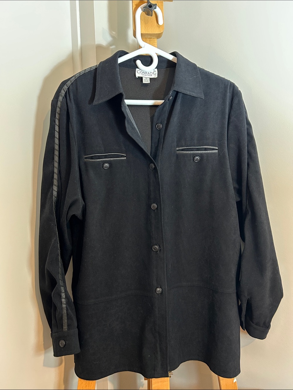 VINTAGE Conrad C Collection Women's Black Microsuede Button-down Shirt